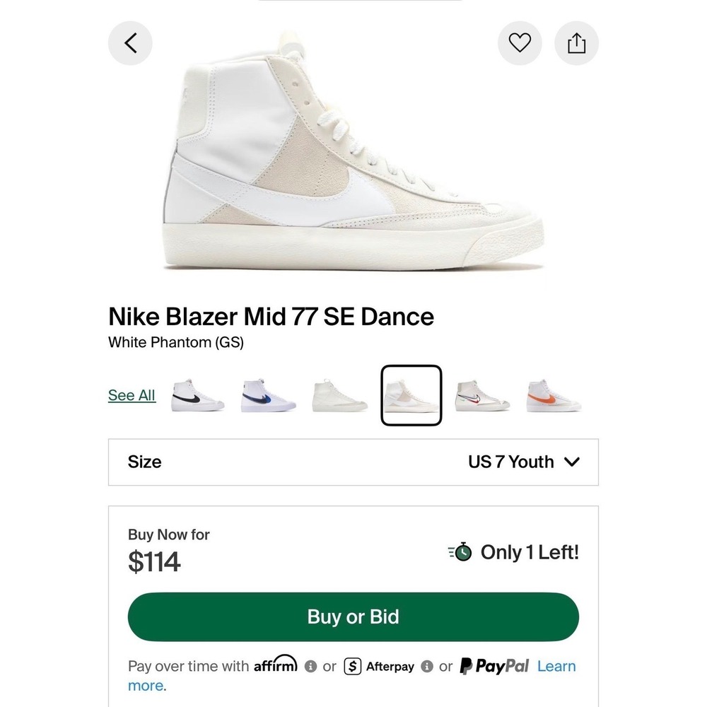 Nike Blazer Mid 77 SE Dance White Phantom GS DQ6084-100 Kids‎ Size 7Y High Top